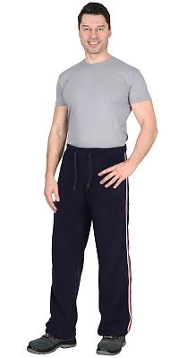 Брюки флисовые синие с лампасной лентой пл. 180 г/кв.м