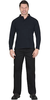 Рубашка-поло длинные рукава тёмно-синяя, пл. 205 г/кв.м. (Распродажа)