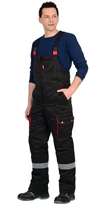 Полукомбинезон "СИРИУС-Титан" зимний, 2 слоя, черный с красным