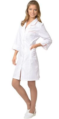 Халат "СИРИУС-ЖАСМИН" женский белый с оранжевым