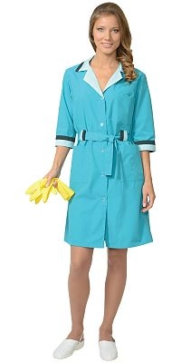Халат "СИРИУС-Флора" женский светло-бирюзовый с т.зеленым кантом
