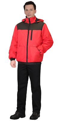 Куртка "СИРИУС-ПРАГА-Люкс" короткая с капюшоном, красная с черным