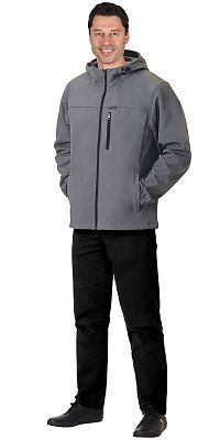 Куртка "СИРИУС-Азов" с капюшоном серый  софтшелл пл 350 г/кв.м 