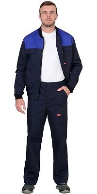 Костюм "ИТР": куртка короткая, брюки (100%-х/б) синий с васильковым (распродажа)