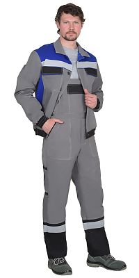Костюм "СИРИУС-Мастер 4120" куртка, полукомбинезон средне-серый с васильковым и СОП