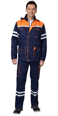 Костюм мужской летний «СИРИУС-ЛИДЕР» куртка и полукомбинезон, синий с оранжевым, СОП 