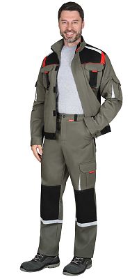 Костюм "СИРИУС-СТАН" куртка, брюки оливковый с черной и красной отделкой