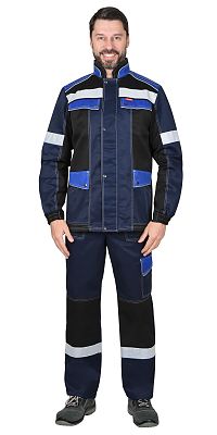 Костюм мужской летний «СИРИУС-ПОЛИНОМ» куртка и брюки, синий с черным и васильковым, СОП