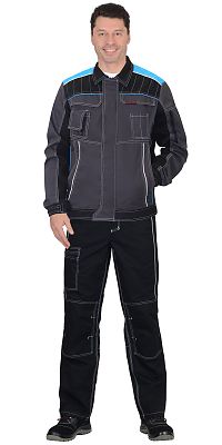 Куртка "СИРИУС-Престиж" кор., т.серая с черным и голубой отделкой