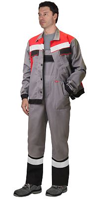 Костюм "СИРИУС-Мастер 4120" куртка, полукомбинезон средне-серый с красным и СОП